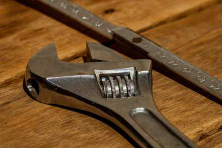 Tools for repair and building. Instruments for contractors on wooden table