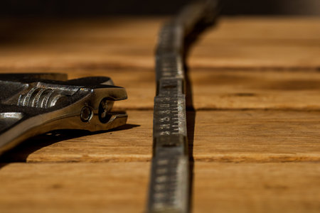 Tools for repair and building. Instruments for contractors on wooden table