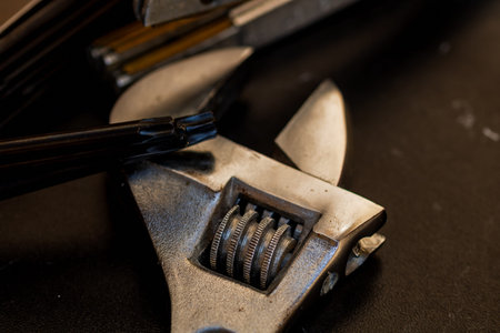 Tools for repair and building. Instruments for contractors on wooden table