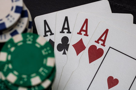 Casino chips and cards on the table. Poker gambling concept