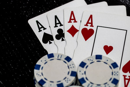 Casino chips and cards on the table. Poker gambling concept