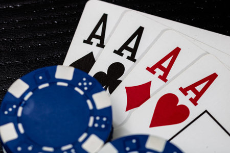 Casino chips and cards on the table. Poker gambling concept