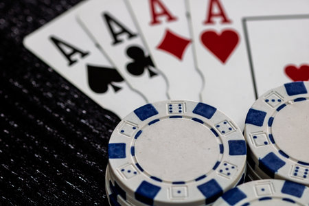 Casino chips and cards on the table. Poker gambling conceptの写真素材