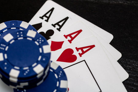 Casino chips and cards on the table. Poker gambling concept