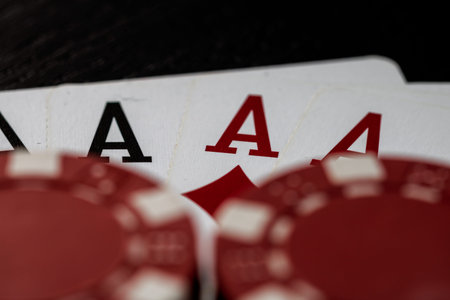 Casino chips and cards on the table. Poker gambling concept
