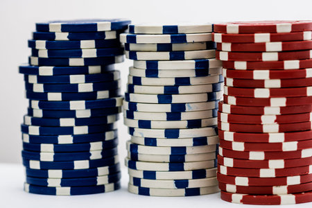 Casino chips and cards on the table. Poker gambling concept