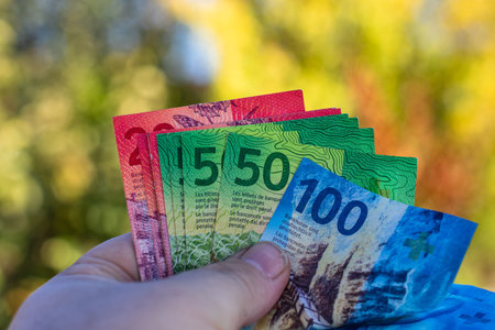 Swiss franc Currency Banknote. CHF Money Currencyの写真素材