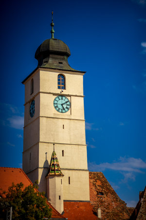 Sibiu, Romania. Historical downtown of medieval Saxon city in famous Transylvania, travel site in Eastern Europeの写真素材