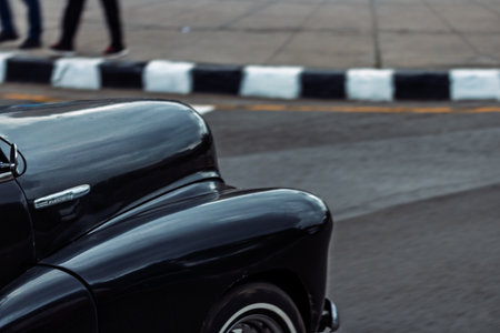 Vintage classic American car in Havana, Cuba. Typical Havana urban scene with colorful buildings and old carsの写真素材