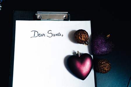 Christmas Letter â Writing âDear Santaâ on Paper for Holiday Season Wish Listの写真素材