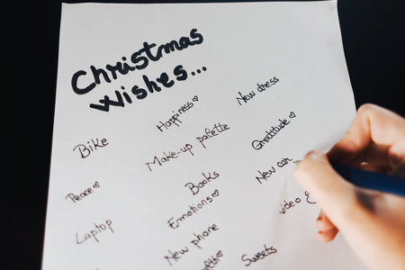 Creating a Christmas Wishes List â€“ Writing Holiday Greetings, Festive Tradition Concept