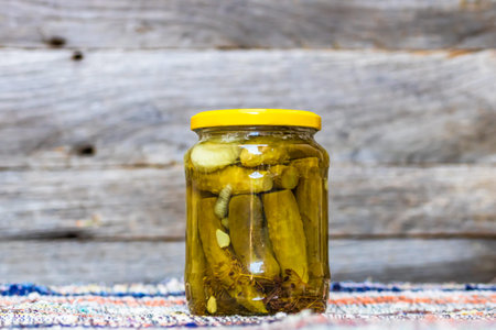 Canned cucumber in vinegar. Pickled cucumber