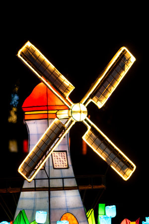 Small World illuminated art at Garden of Lights in Bucharest, Romania. Illuminated art installation and night light festivalの写真素材