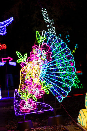Small World illuminated art at Garden of Lights in Bucharest, Romania. Illuminated art installation...