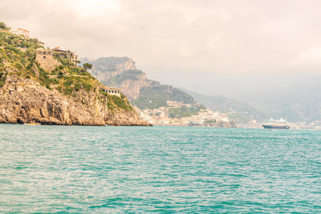 Historic town of Amalfi Italy with colorful old buildings on the cliffs of the Amalfi Coastの写真素材