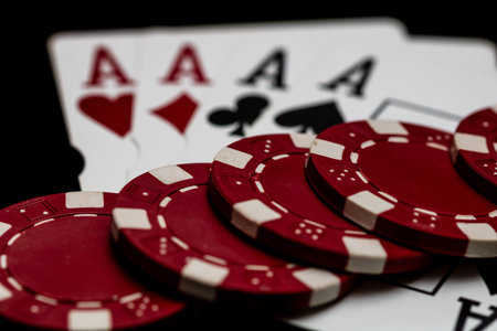 Winning poker hands with playing cards on a dark background for casino and entertainment themes