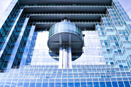 Blue abstract crop of modern office skyscraper