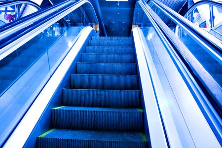 moving escalator in the office hall perspective viewの写真素材