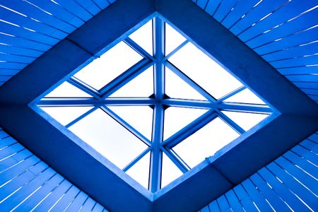 Blue abstract Ceiling in office centreの写真素材