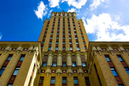 Old historical building skyscraper in Moscow, Russiaの写真素材