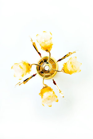 yellow chandelier on white background