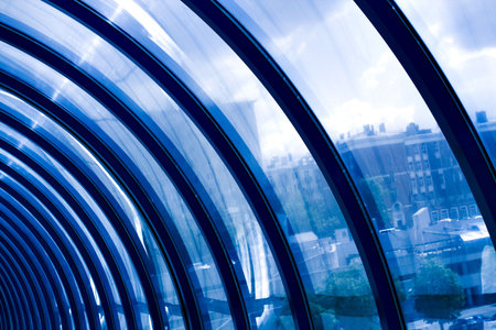Glass corridor in office center