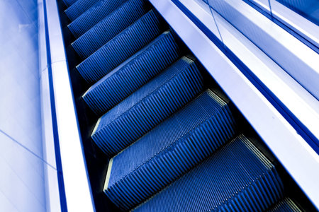 Moving escalator in the office hall perspective view