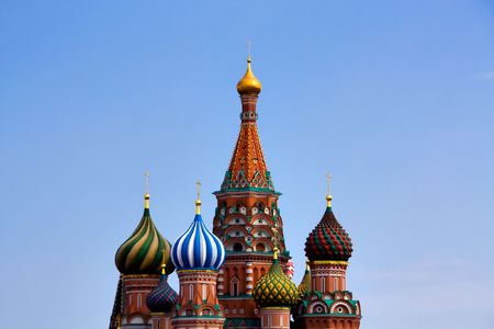 Domes of the famous Head of St. Basil's Cathedral on Red square, Moscow, Russiaの写真素材