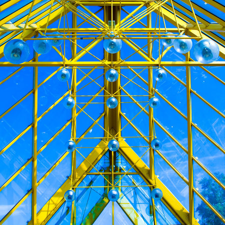 Blue abstract ceiling in office center