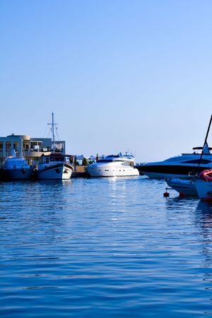 Luxury yachts in sea port of Greeceの写真素材