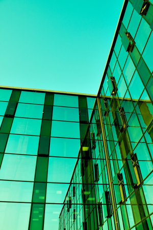 beautiful green reflection in windows of skyscraper