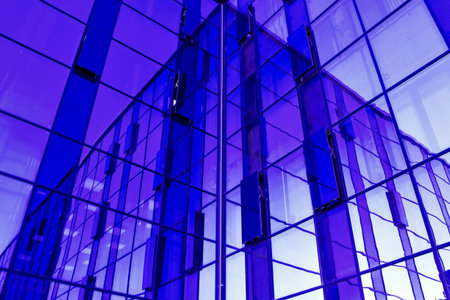 violet skyscrapers at evening