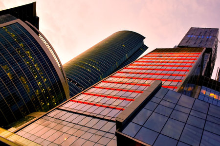 modern skyscrapers in the evening