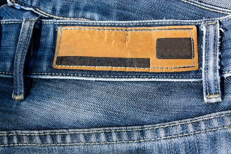 Blue jeans with blank leather labelの写真素材