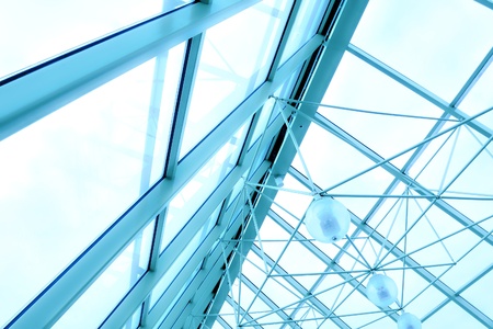 textured blue ceiling inside airportの写真素材