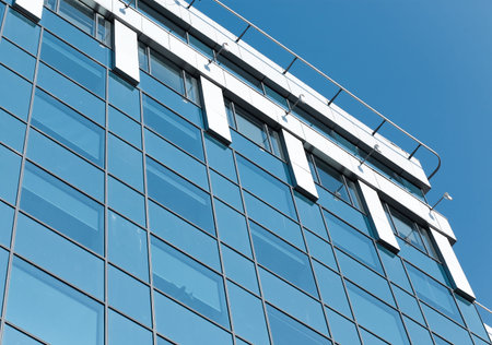 contemporary striped blue texture of glass architecture