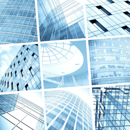 contemporary collage of blue glass architectural buildingsのeditorial素材