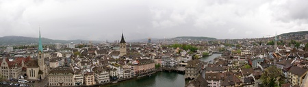 Switzerland, Zurich, panoramic view of the city on a foggy spring weatherの写真素材