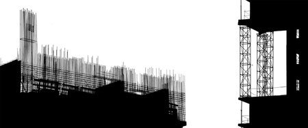 construction equipment and elements of a building under constructionの写真素材