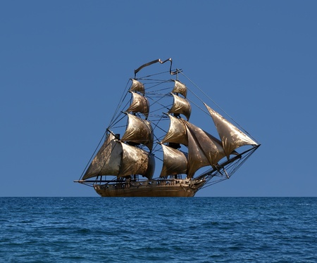 Sailing ship  under full sail - Russian 18-gun brig Mercury of Black Sea Fleetの写真素材