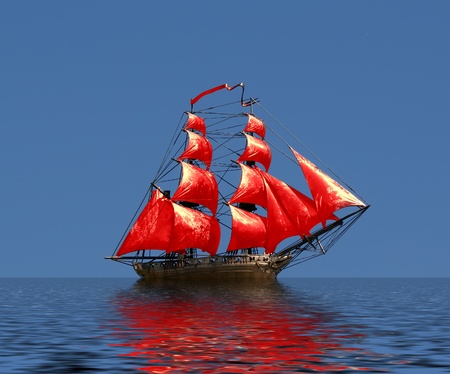 Sailing ship  under full sail - Russian 18-gun brig Mercury of Black Sea Fleetの写真素材