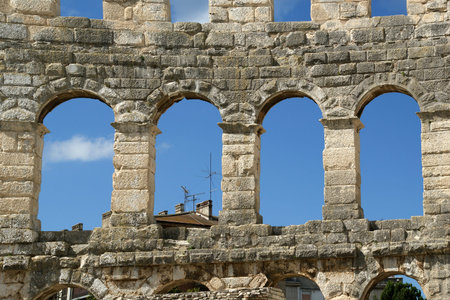 Roman Amphitheater, view of the Arena (colosseum)  in Pula, Croatia