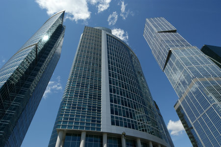 Skyscrapers of the International Business Center (City) closeup, Moscow, Russia