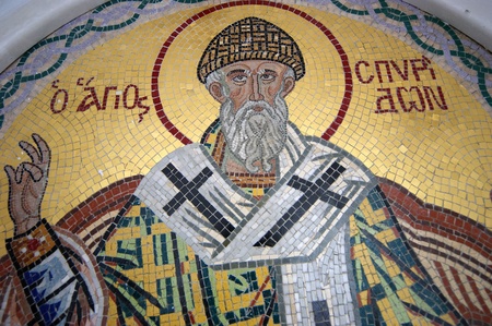 Island Corfu, Paleokastritsa, a man's monastery of 13 centuries «Life-giving Source». Ancient icon in a monastery museum.のeditorial素材
