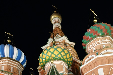 Moscow at night, Russia, Red Square, Cathedral of Intercession of Most Holy Theotokos on the Moat ( Temple of Basil the Blessed)の写真素材