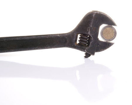 Allegory of the global financial crisis - EURO in  in ticks of economic crisis, on a white backgroundの写真素材