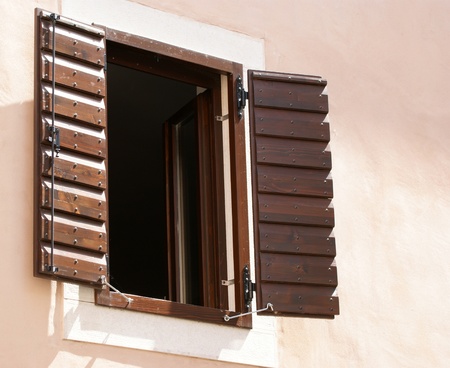 Window of an apartment house , Porec, Istria, Croatiaの写真素材