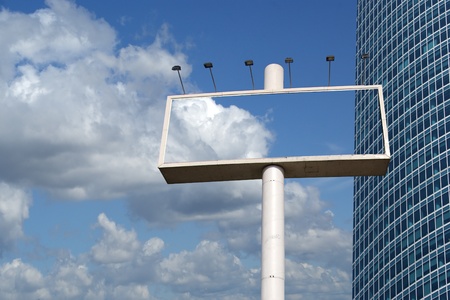 large blank billboard, and window glass facade office buildingの写真素材