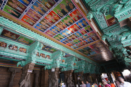 Ceiling Meenakshi Sundareswarar Temple in Madurai, South Indiaのeditorial素材