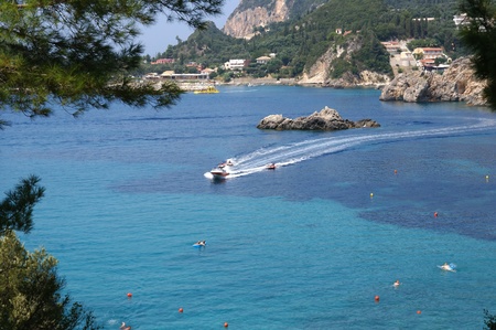 Paleokastritsa, island Corfu, Ionian sea, Greece. Kind on a bay.のeditorial素材